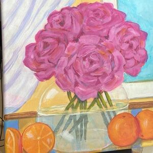Hand Crafted Pink and  Floral Painting Blossoming Citrus: Kitchen Still Life